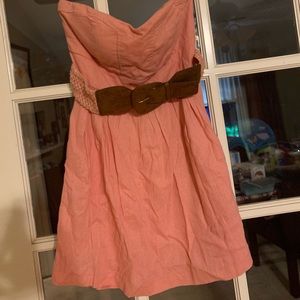 Strapless coral dress with belt